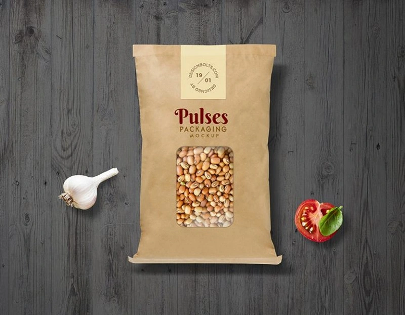 Free Pulses Kraft Paper Pouch Packaging Mockup