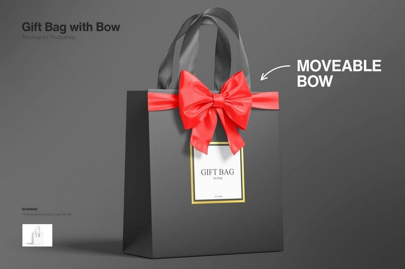Gift Bag with Ribbon and Bow Mockup