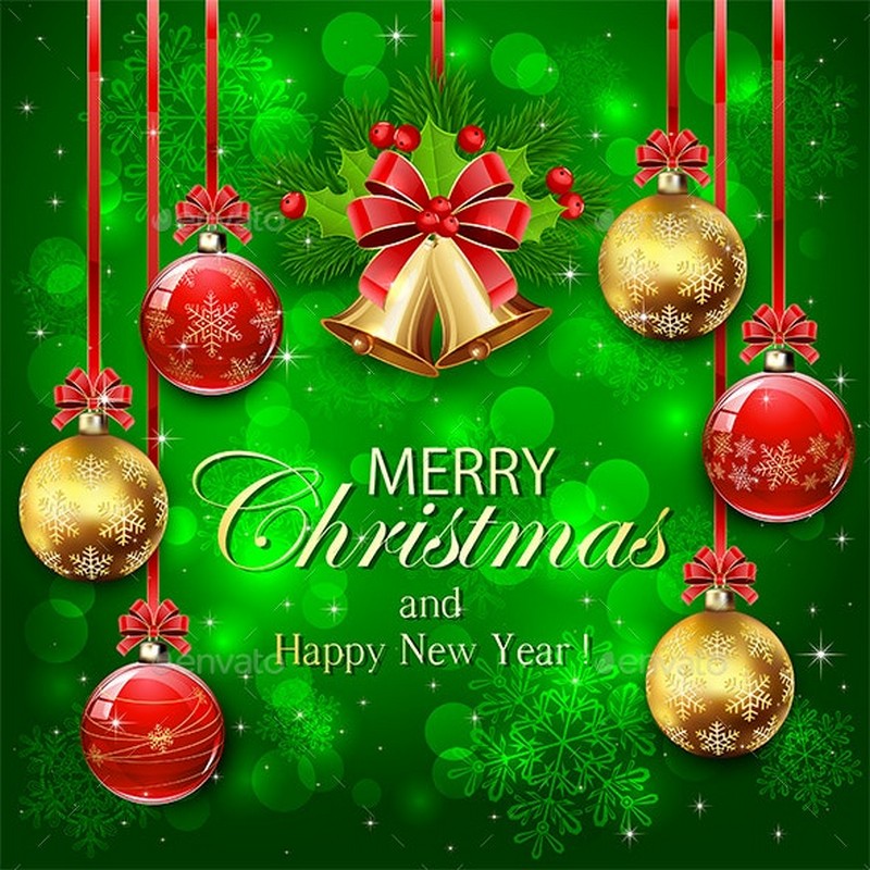 Green Background with Christmas Decorations
