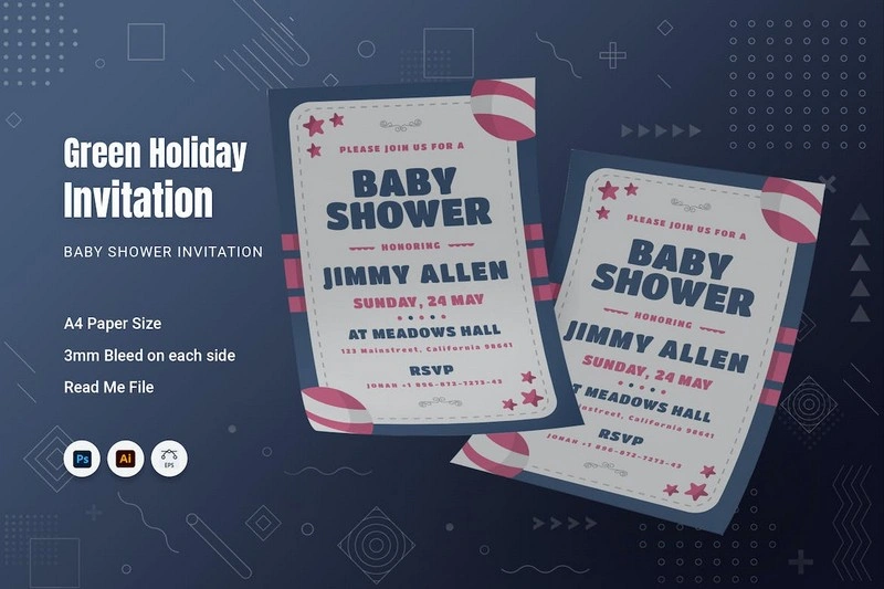 Green Holiday Baby Shower Invitation