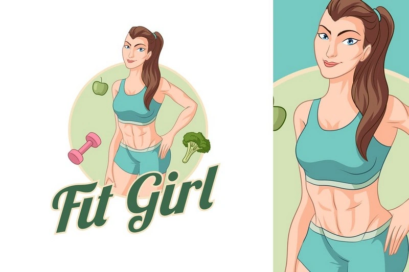 Healthy Fitness Girl Mascot Logo