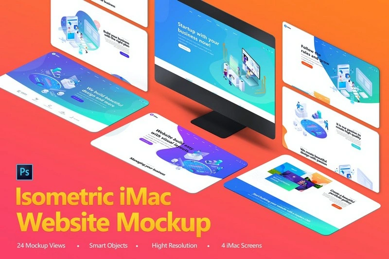 Isometric iMac Website Mockup