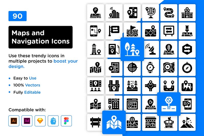 Location Maps Glyph Icons