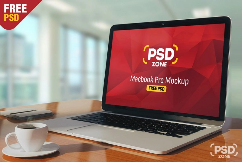 Macbook Pro on Table Mockup PSD