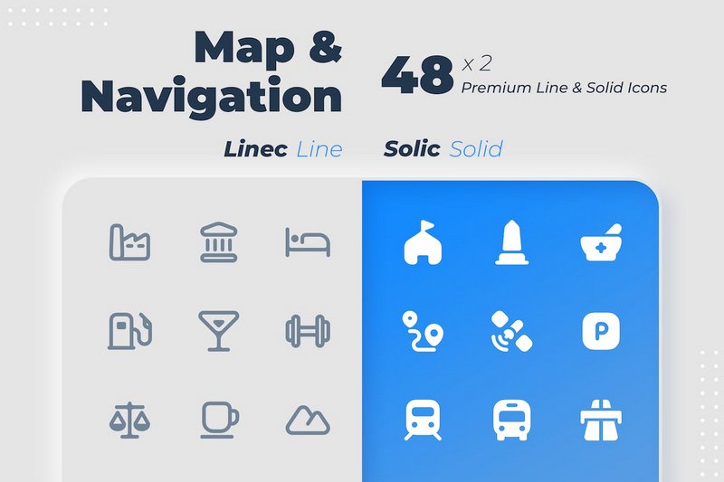 Map & Navigation Linec & Solic Icons