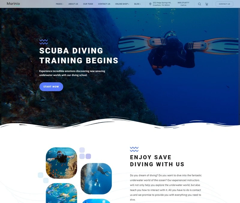 Marinio - Surfing & Scuba Diving WordPress Theme