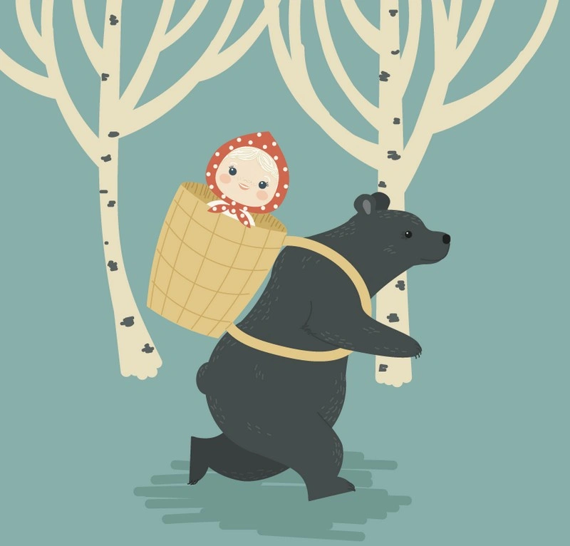 Masha and the Bear, a Russian Folk Fairy Tale, in Adobe Illustrator