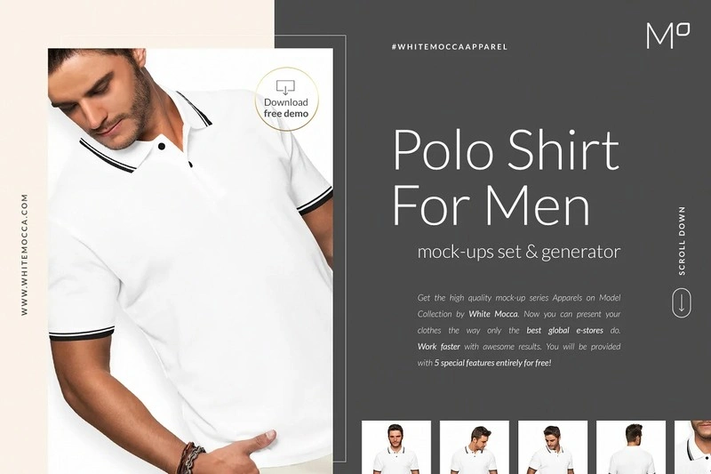 Men Polo Shirt Mockups Set Free Demo