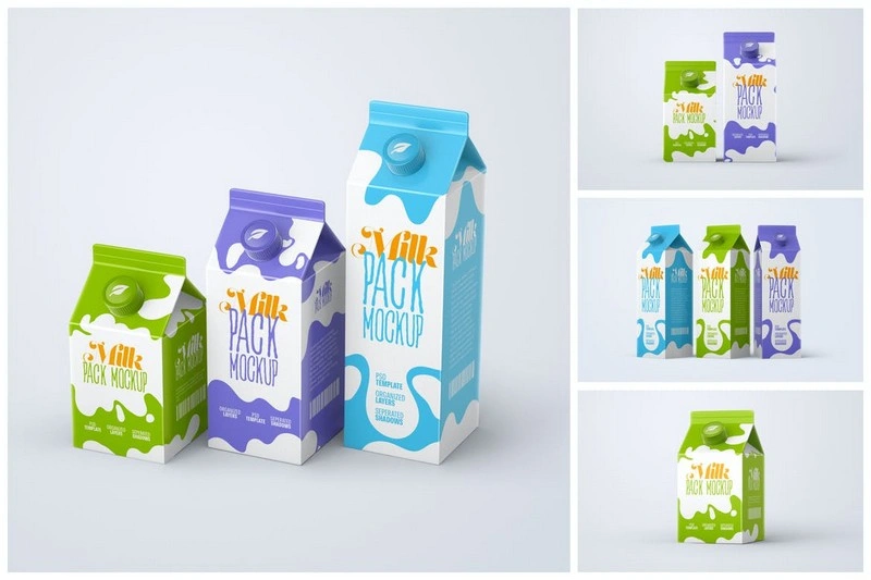 Milk Carton Box Mockup Set