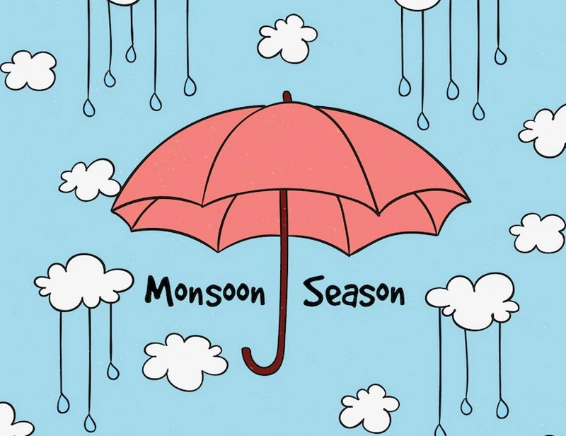 Monsoon Background With Umbrella - Vector Free