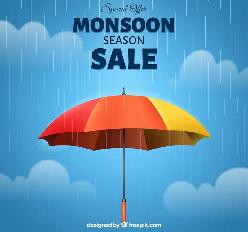 Monsoon Sale Composition With Realistic Umbrella - Vector Free