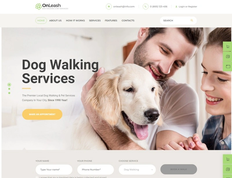OnLeash Dog Walking & Pet Services Veterinary php Theme