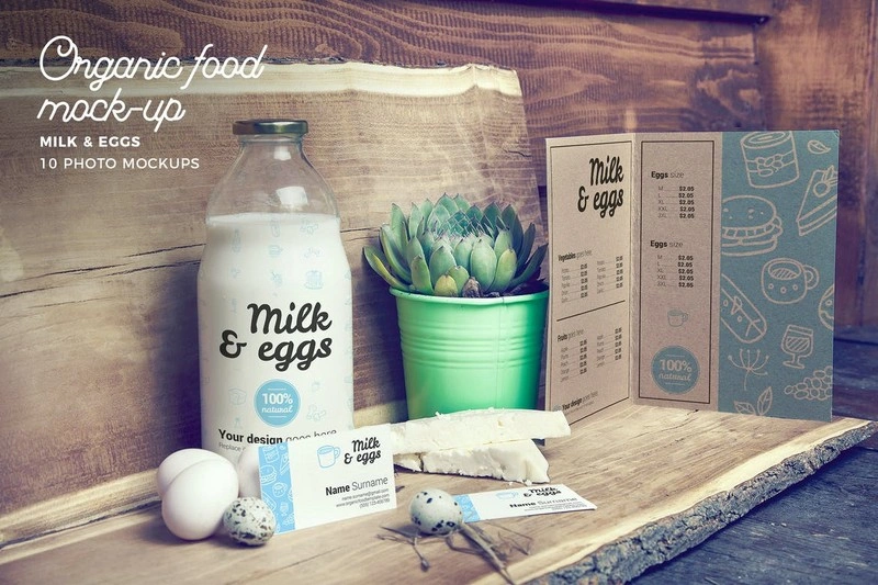 Organic Food Photo Mockup Milk & Eggs