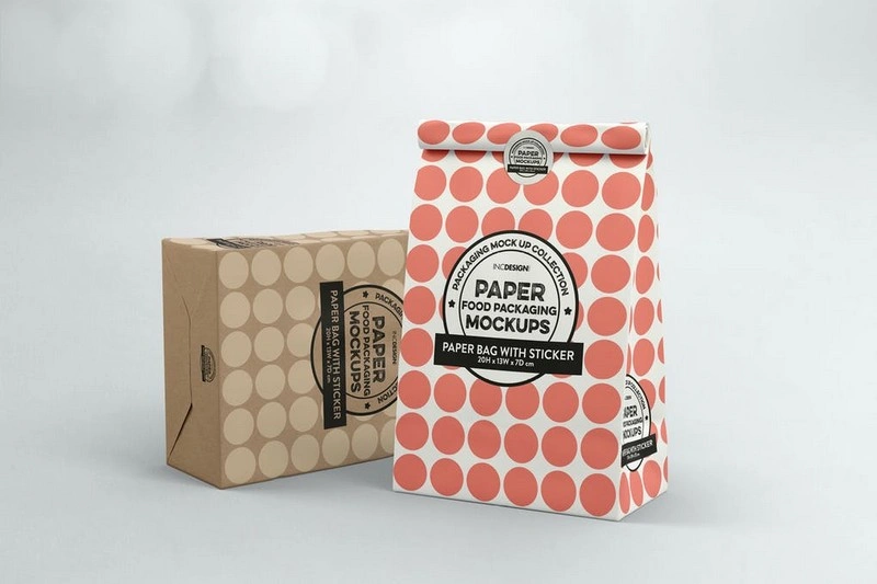 Paper Bag with Sticker Seal Packaging Mockup