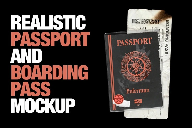 Passport And Boarding Pass Mockup