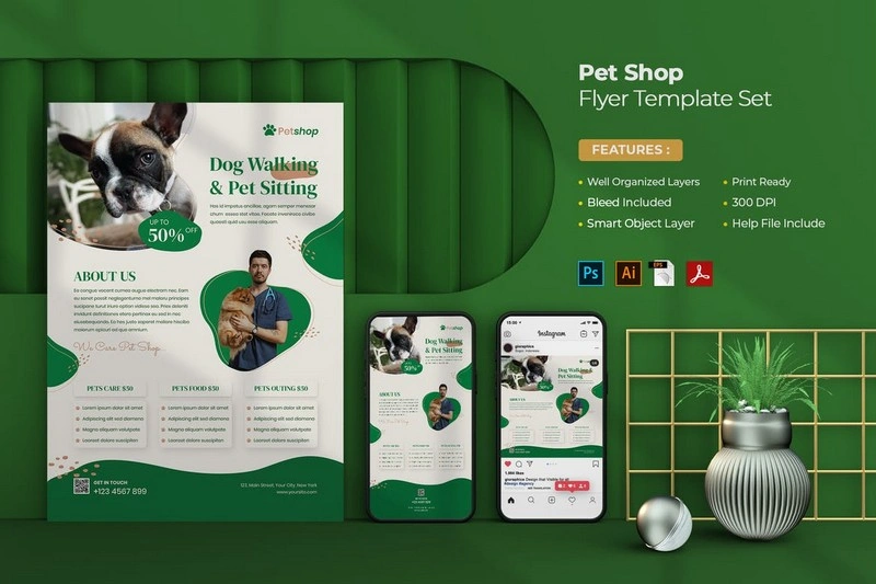 Pet Shop Flyer Template Set