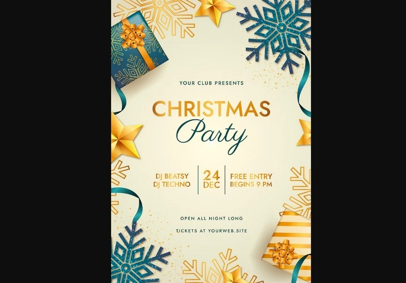 Realistic Christmas Party Poster Template