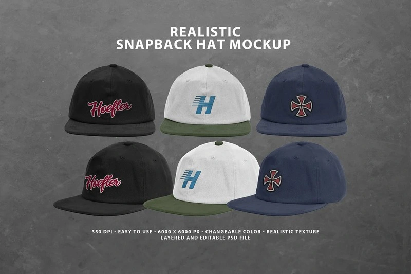 Realistic Snapback Hat Mockup