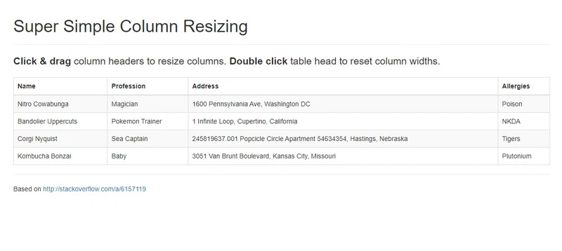 Resizable Table Columns
