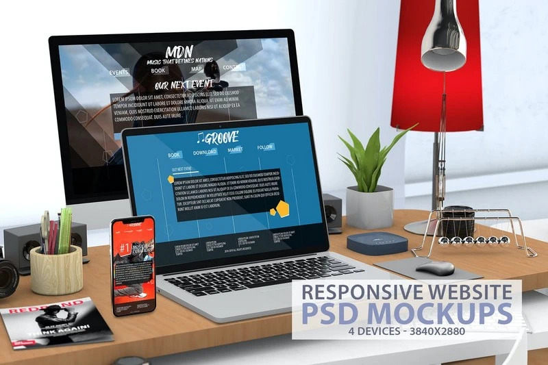Responsive Website PSD Mock-up Desk