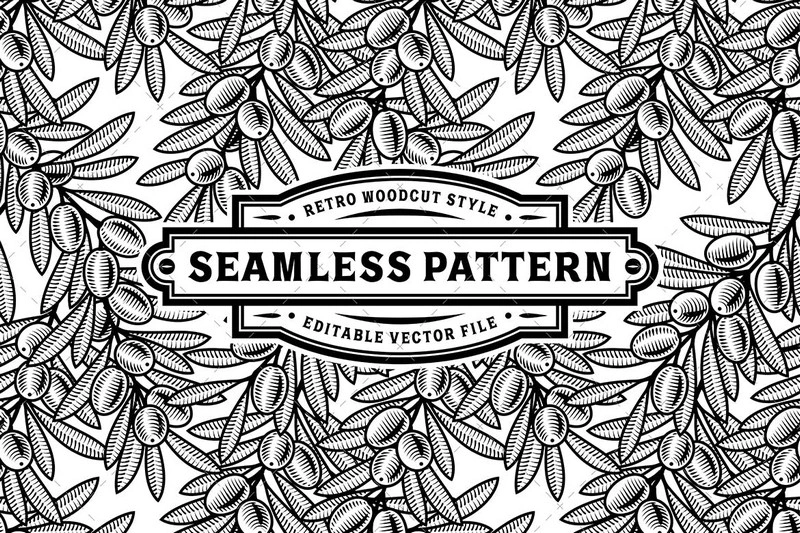 Seamless Olive Pattern Black And White
