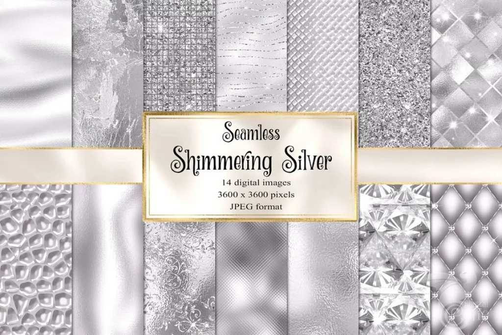 14 Digital Paper Shimmering Silver Textures