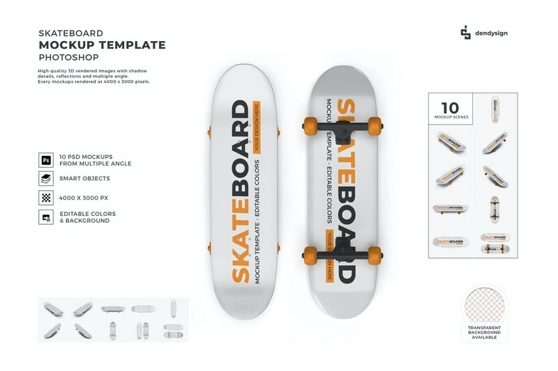 Skateboard Mockup Template Set