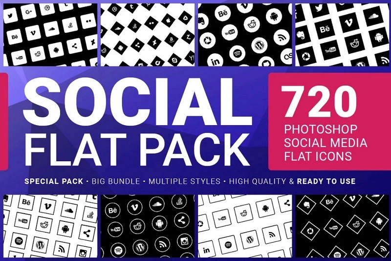 Social Media Icons Flat Pack 720