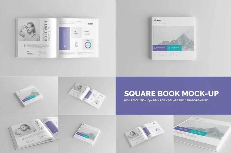 Square Book Mock-Up Hardcover