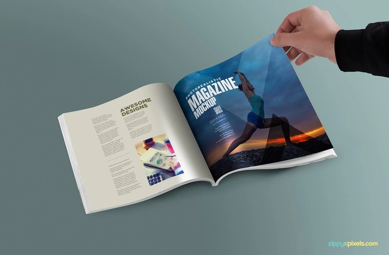 Square PSD Magazine Mockup With Customizable Inner Page Design