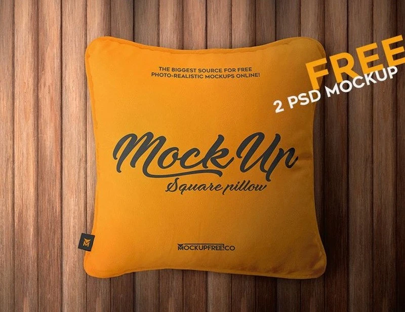 Square Pillow on Wood – 2 Free PSD Mockups