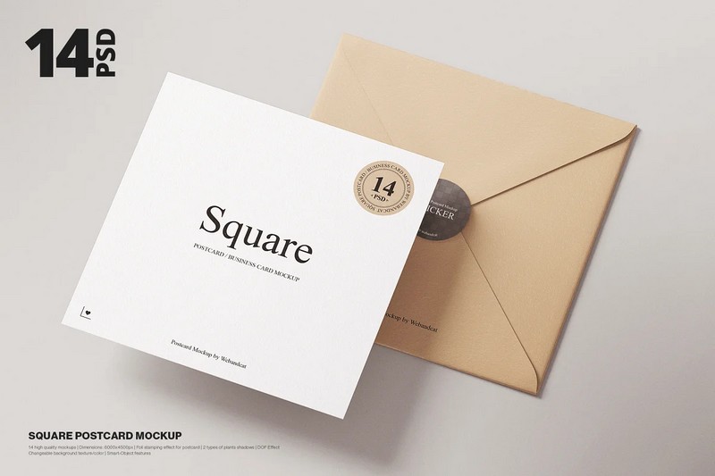 Square Postcard & Envelope Mockup