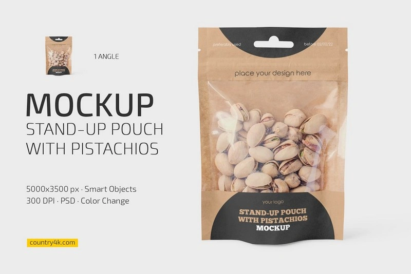 StandUp Pouch with Pistachios Mockup