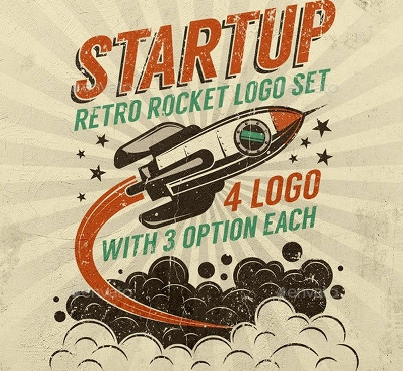 Startup Rocket Retro Logo