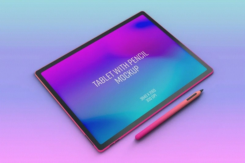 Tablet With Pencil Mockup