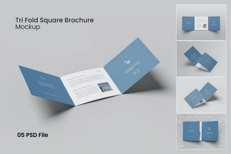 Tri Fold Square Brochure Mockup