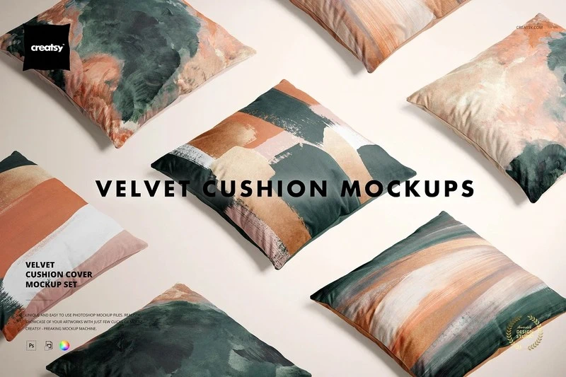Velvet Cushion Cover PSD Mockup Set