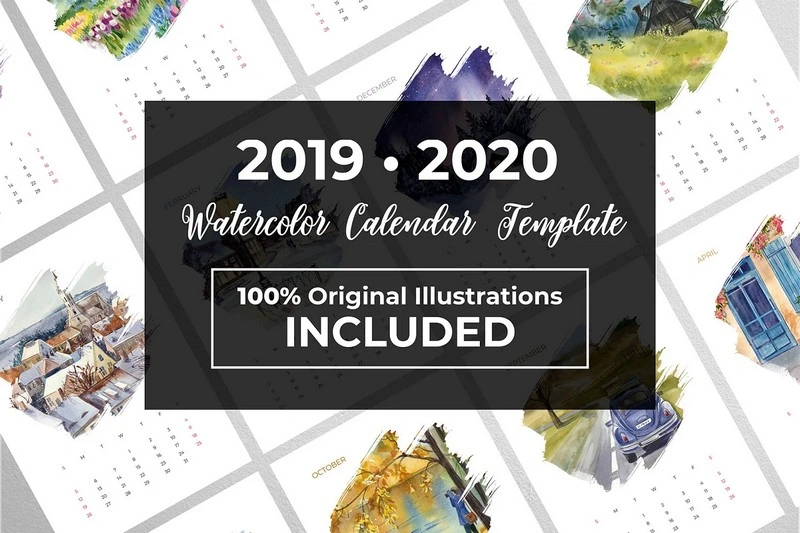 Watercolor Calendar 2019 + 2020