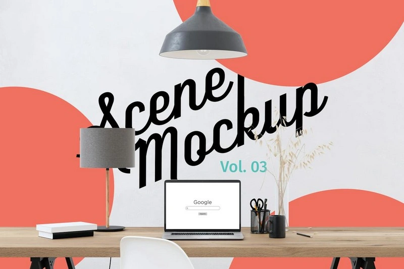 Workspace Desk Mock-Up with Macbook