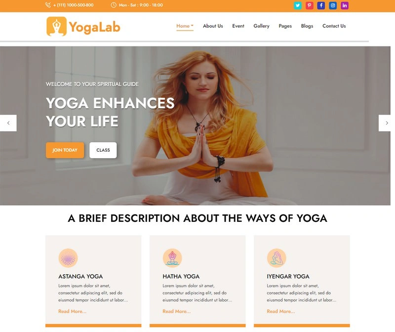 YogaLab - Yoga and Meditation, Health & Fitness HTML Theme